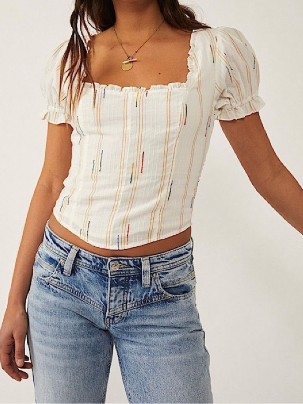 Free People Seratonin Corset Top Shirt Blouse Linen Ivory Romantic Size Small
